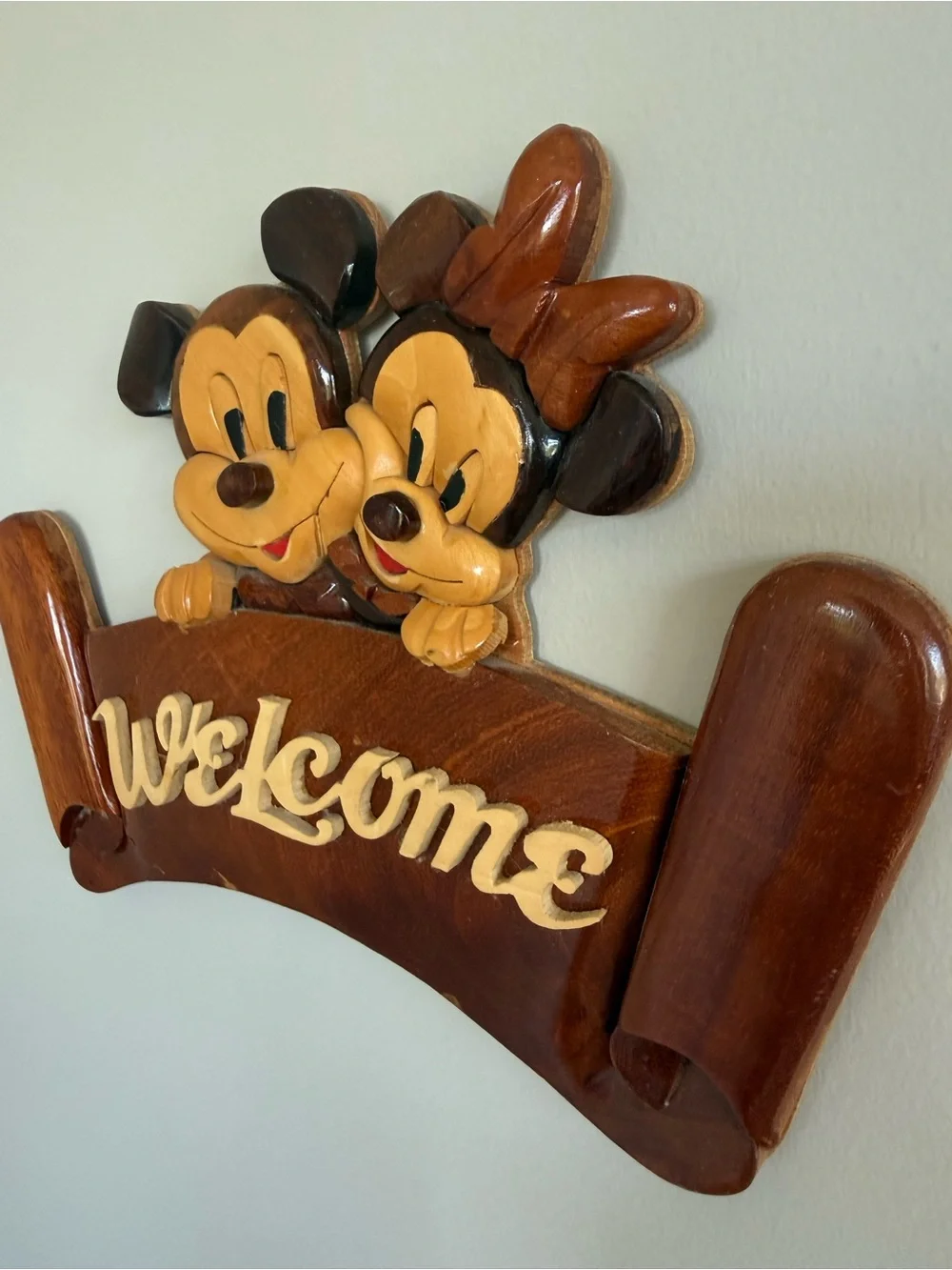 Vintage Disney Mickey Minnie Mouse Wooden Welcome Sign Wall Plaque Home Decor